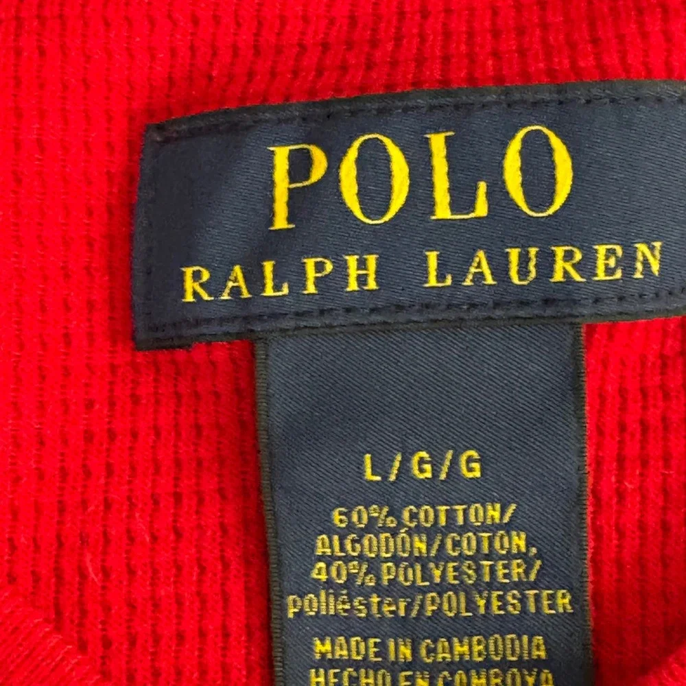 Polo Ralph Lauren Mens Red Waffle Knit Thermal Long Sleeve Shirt Large 4217
